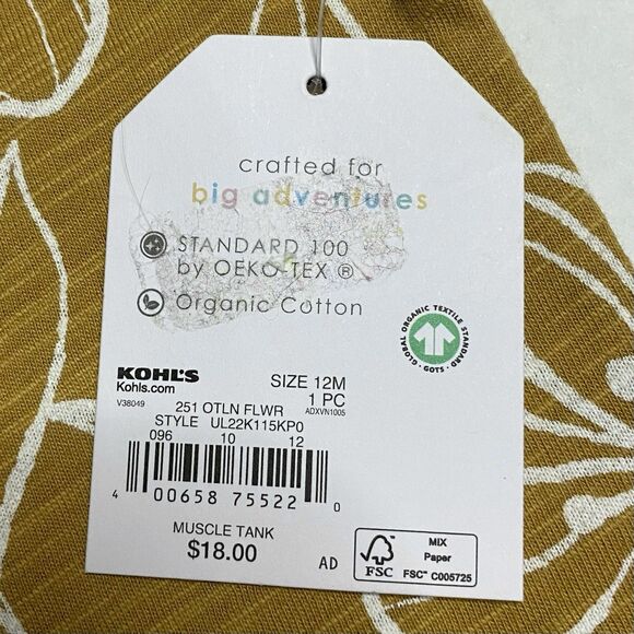 NEW Little Co. By Lauren Conrad Mustard Yellow Tropical Flower Muscle Tank 12M - Picture 5 of 5